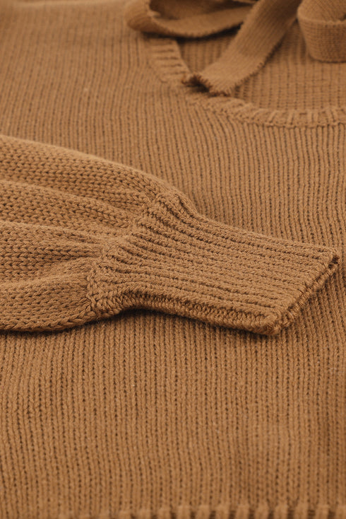 Drop Shoulder Back Cut-Out Sweater With Tie